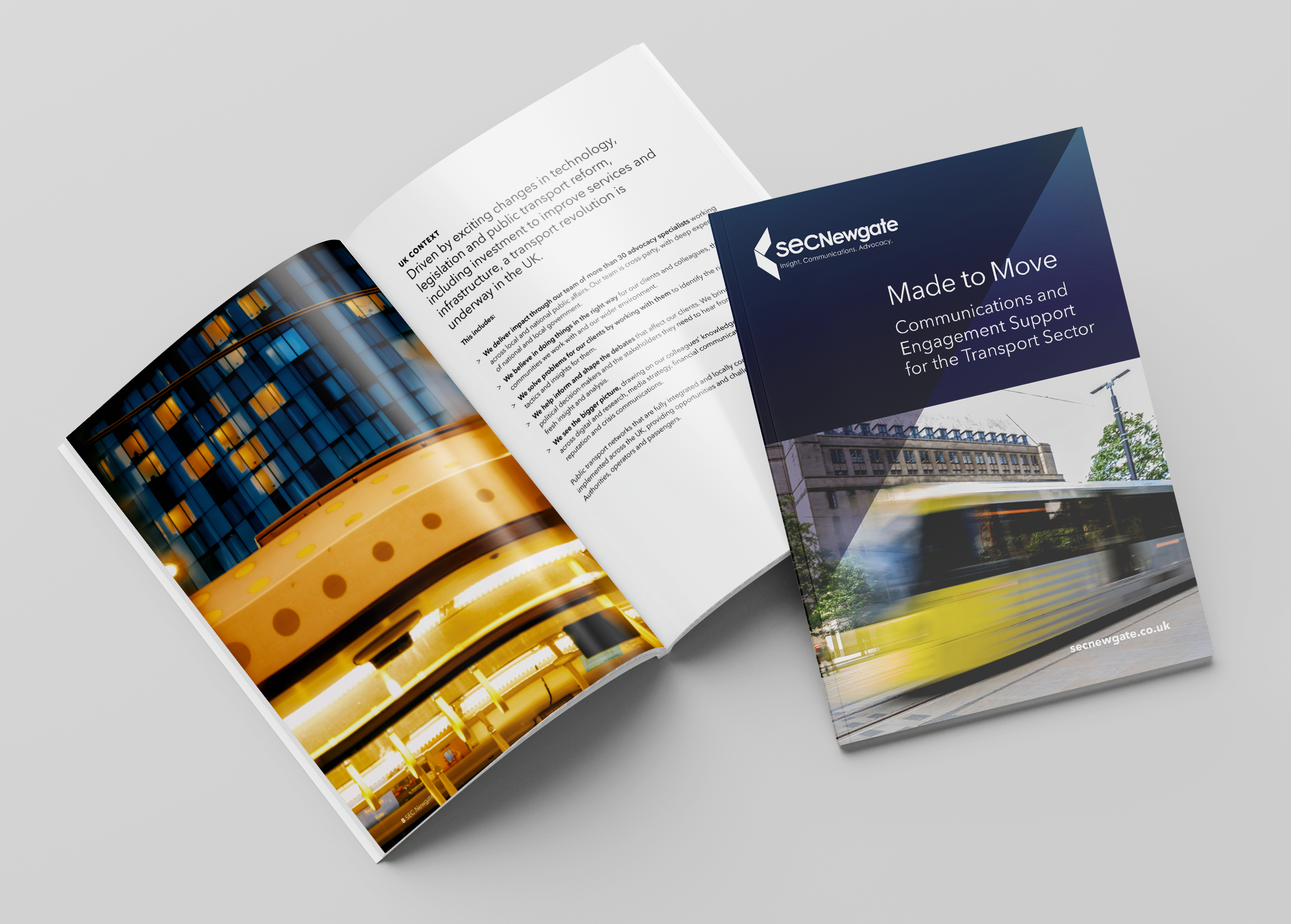 Mock up of SEC Newgate transport brochure