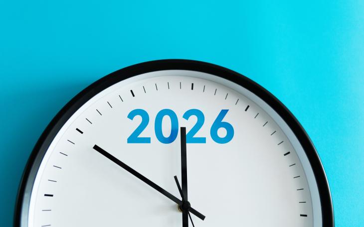 a clock showing the year 2026