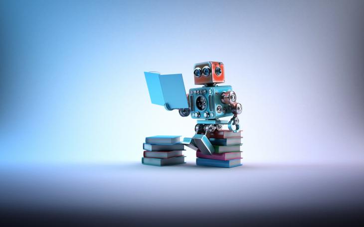 robot reading a book