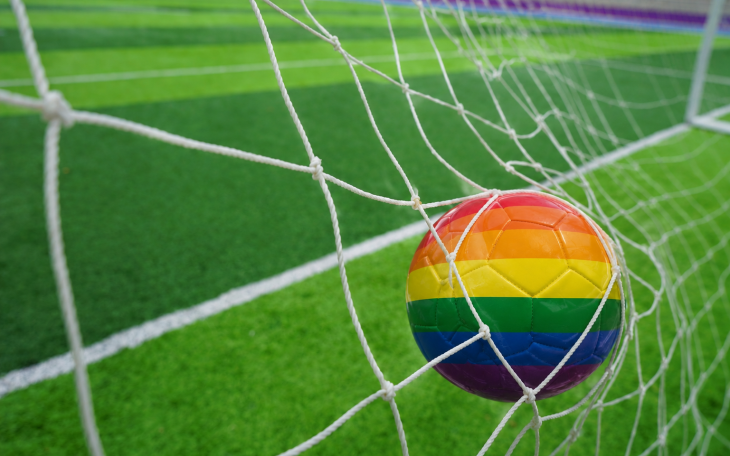 pride football int he back of a football net