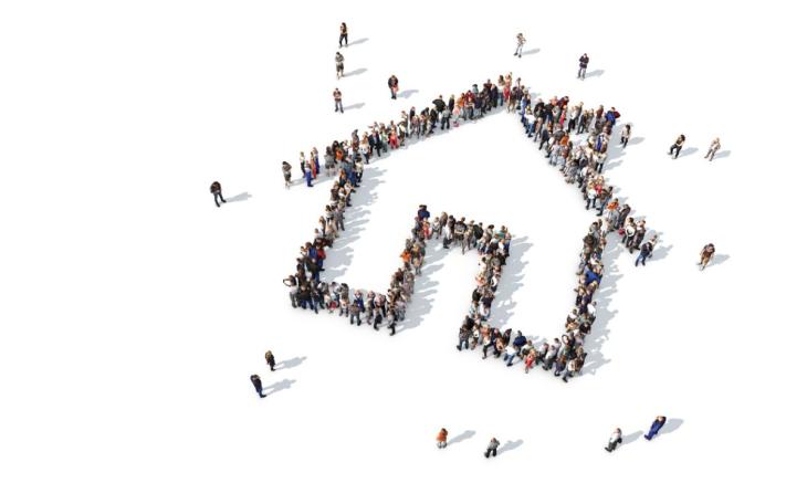 House shape with people white background