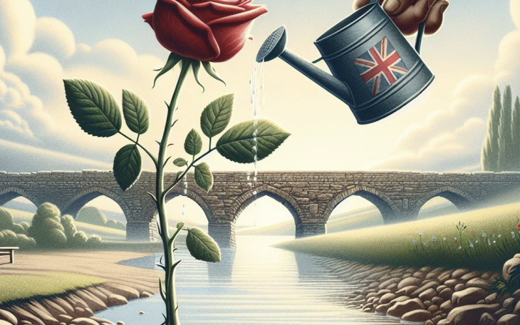 image of a rose being watered by a watering can in a river
