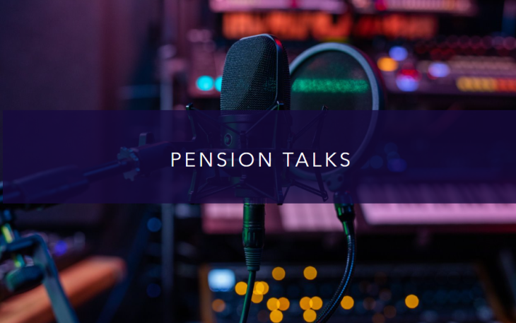 microphone in studio room with heading: pensions talks 