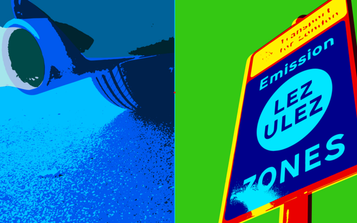 Graphic illustration of ULEZ sign and exhaust pipe