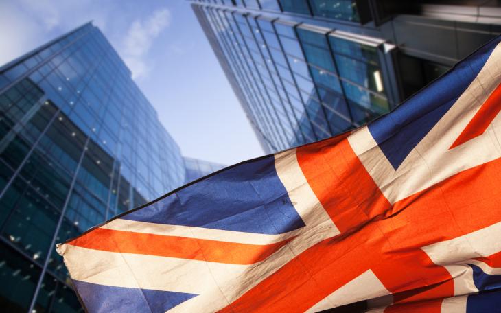 UK flag in financial district