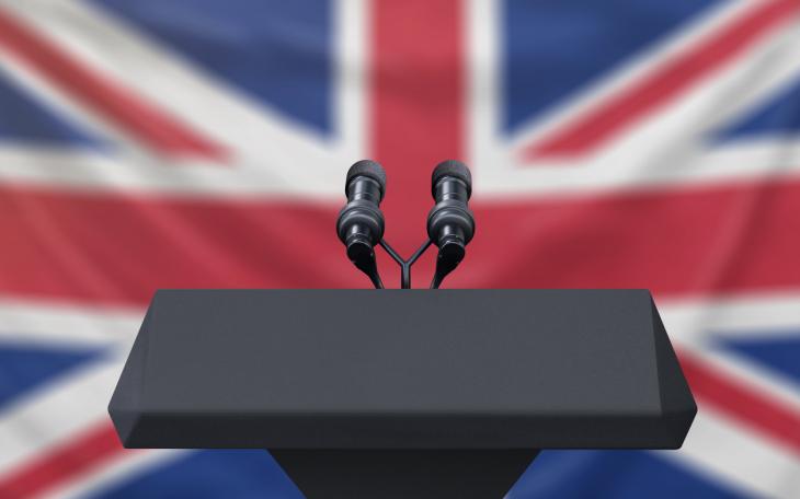 UK flag behind pulpit