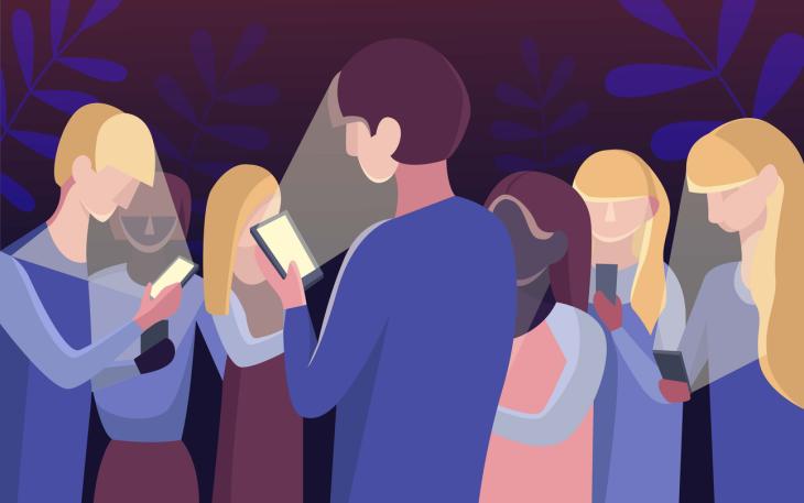 cartoon image of people using their phones 