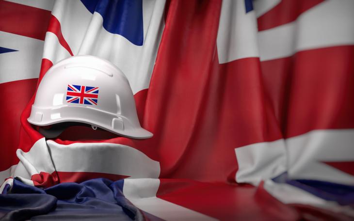 hard hat on gb flag backdrop