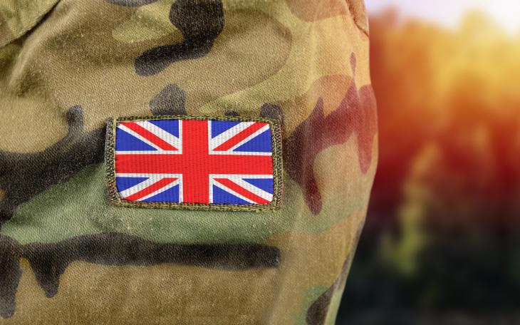 union jack badge patch on camouflage fabric
