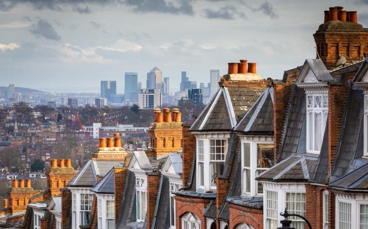 row of houses with central London in backdrop