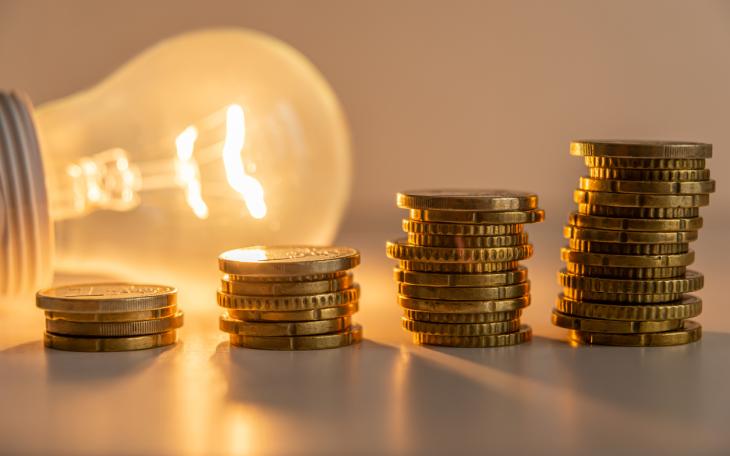 lightbulb next to coins