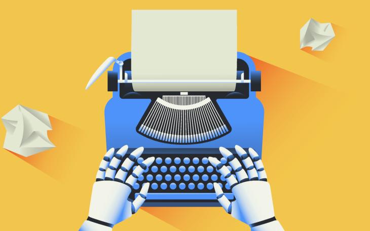 AI robot typing on a typewriter