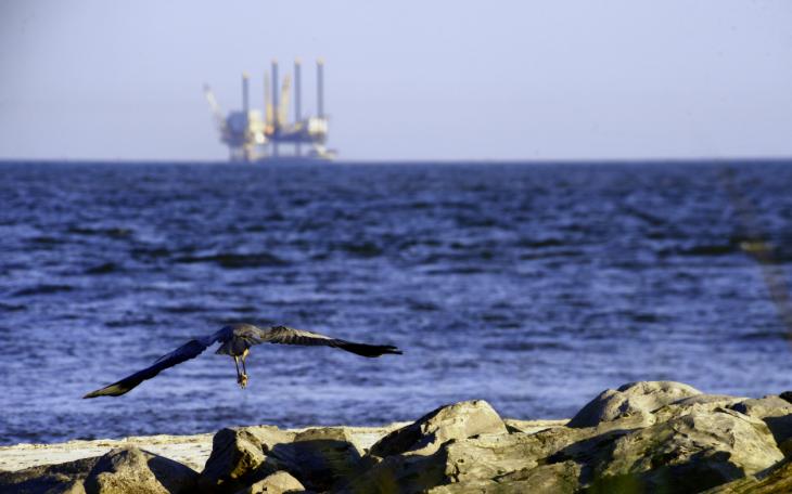 coast with gas field in the back