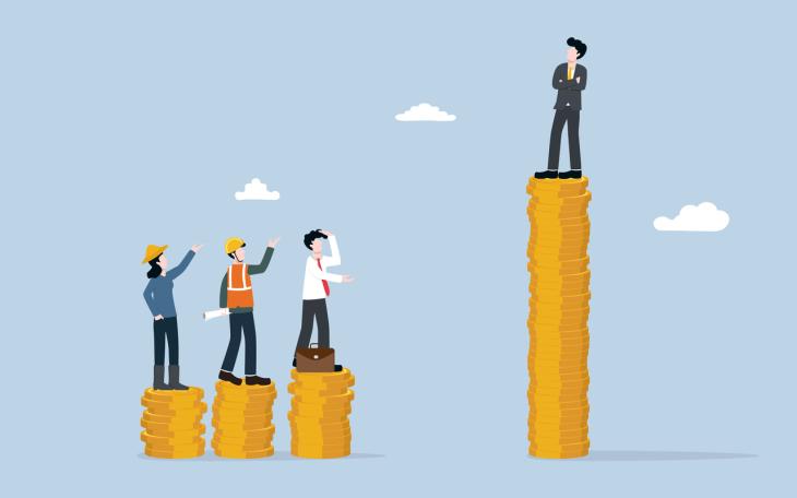 Figures on piles of money 
