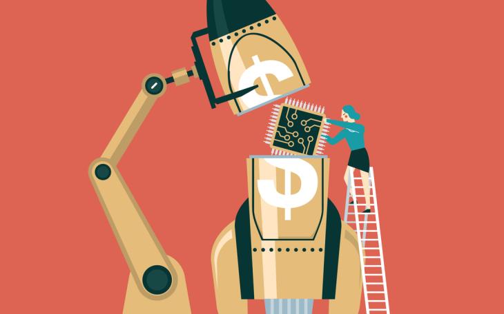 cartoon of rocket ship and computer chip