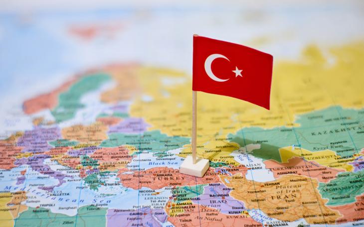 Turkey flag on globe map 