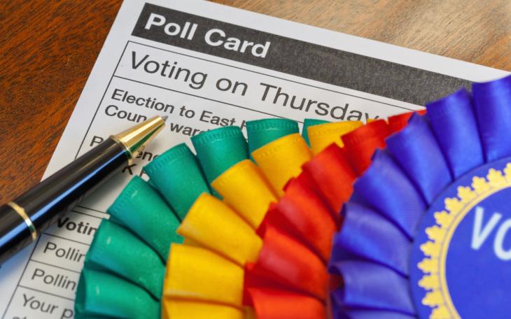 electoral card with different colour ribbons