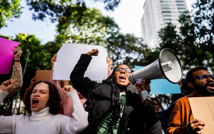 protest Brazil people megaphone