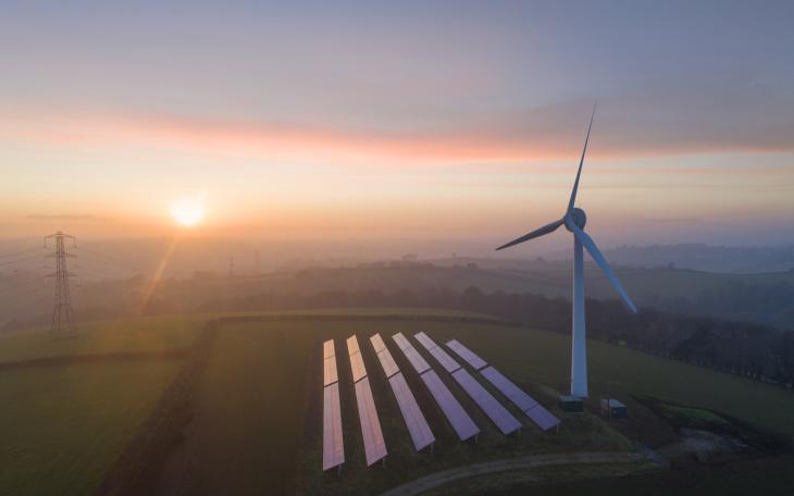 wind farm and solar farm British countryside