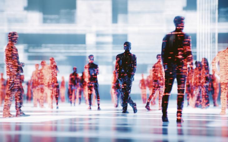 VR hologram of people walking