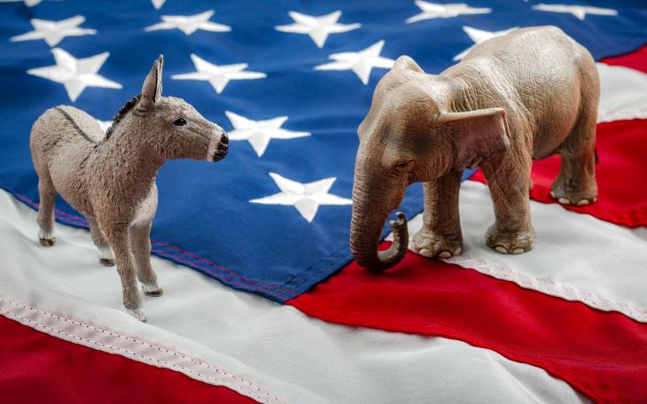 usa flag with political party animals