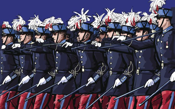drawing of French military parade