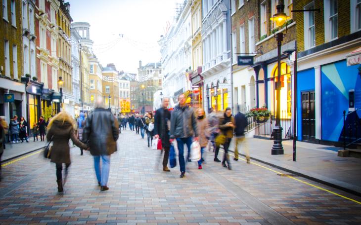 People and shops UK high street