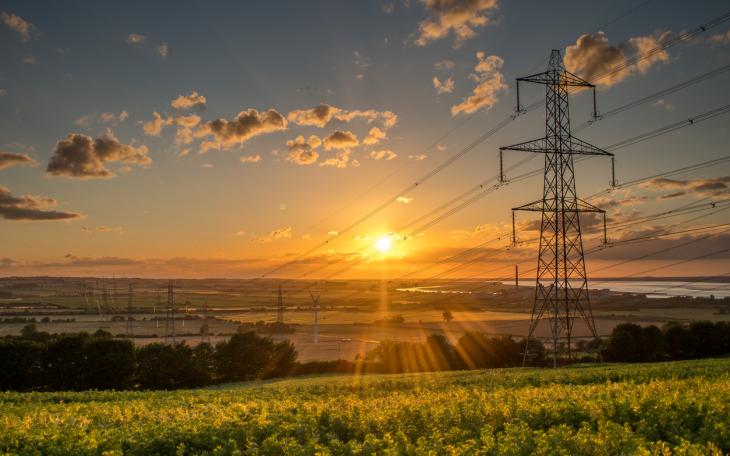 power lines over sunset