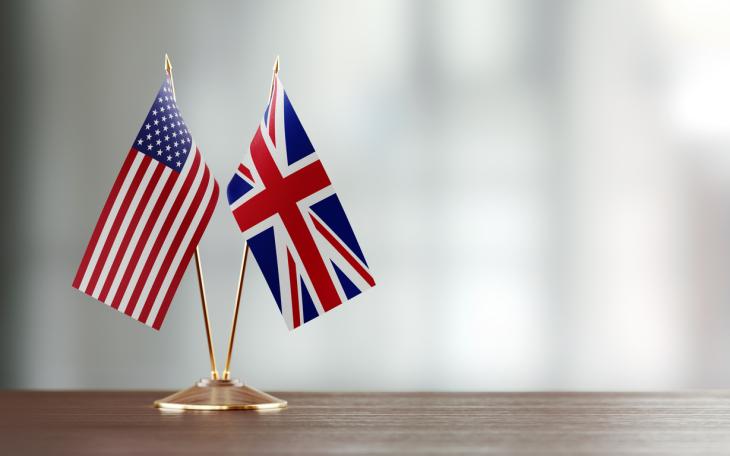 UK and US flag on a table