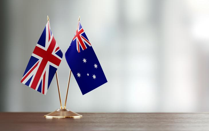 British and Australian flag on a table