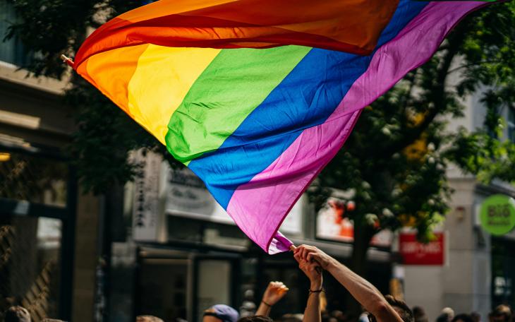 person waving pride flag