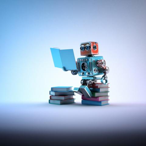 robot reading a book