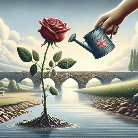 image of a rose being watered by a watering can in a river