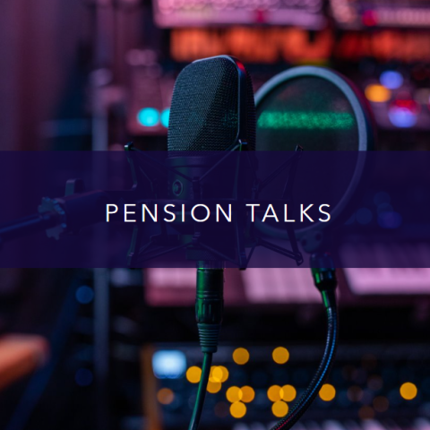 microphone in studio room with heading: pensions talks 