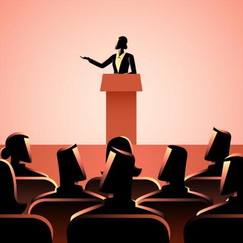 cartoon female politician giving speech