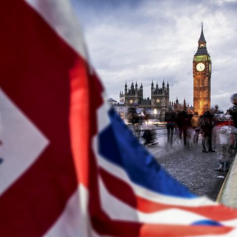 Union Jack draped over backdrop of Big Ben