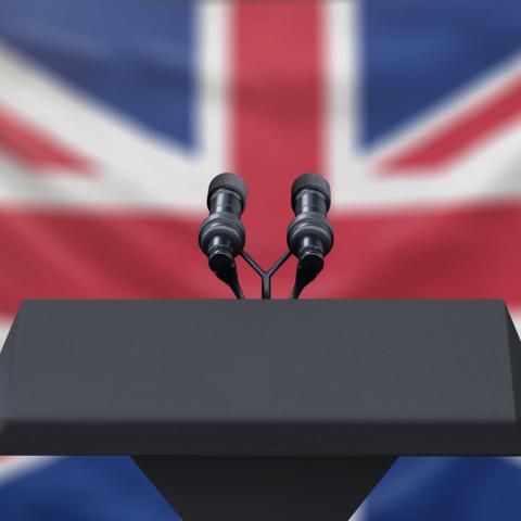 UK flag behind pulpit