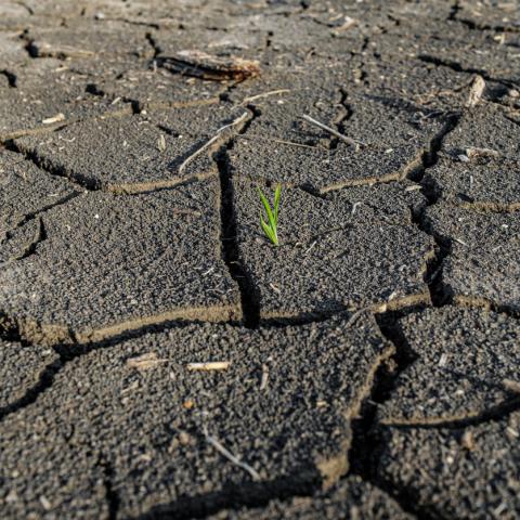 dry ground with green shoot