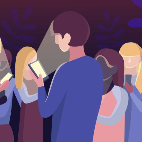 cartoon image of people using their phones 