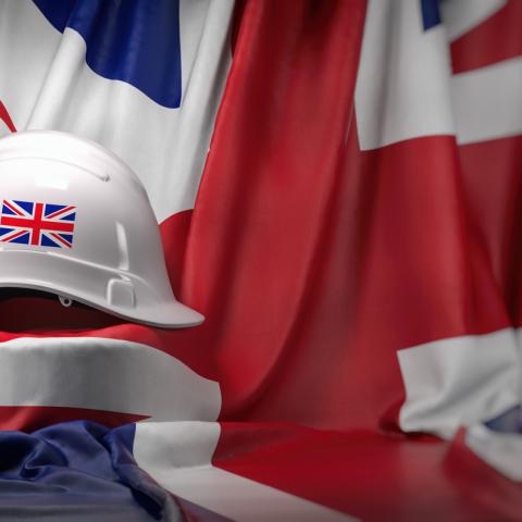 hard hat on gb flag backdrop