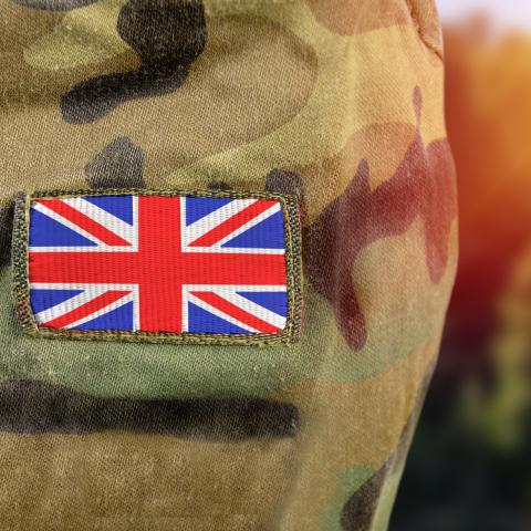 union jack badge patch on camouflage fabric