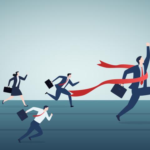 cartoon of businessmen racing