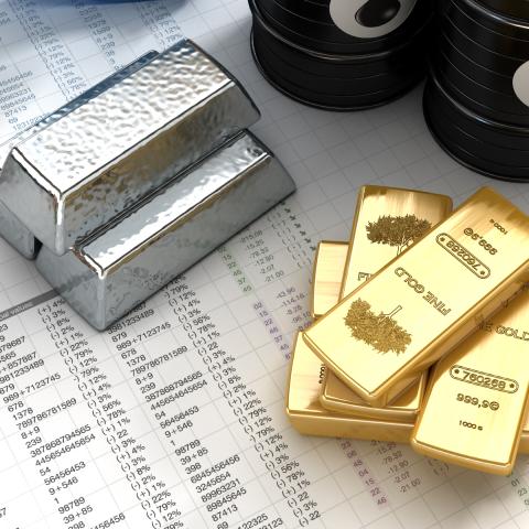 gold, silver and oil barrel