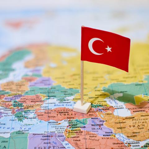 Turkey flag on globe map 