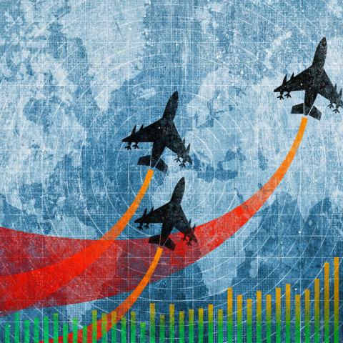 warplanes and stock market cartoon