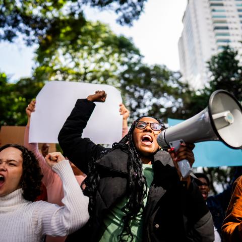 protest Brazil people megaphone