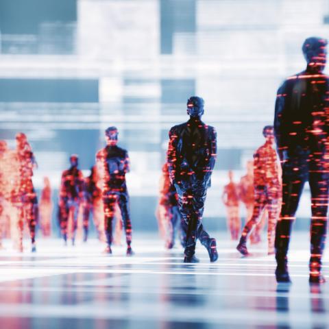 VR hologram of people walking