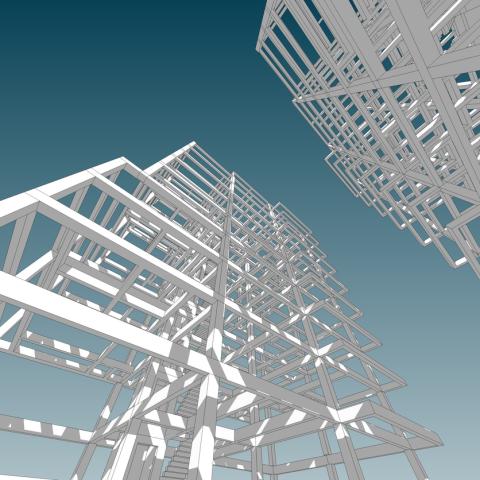white scaffolding against a blue background 