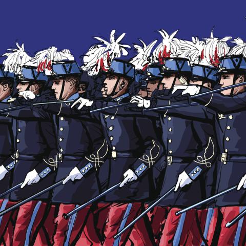 drawing of French military parade