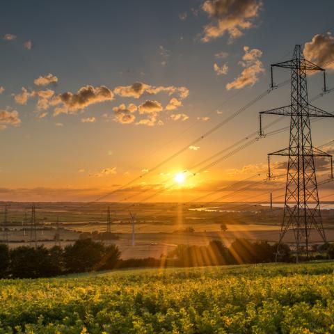 power lines over sunset